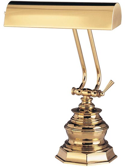 14 inch Piano Desk Lamp with Decorative Base in Polished Brass.